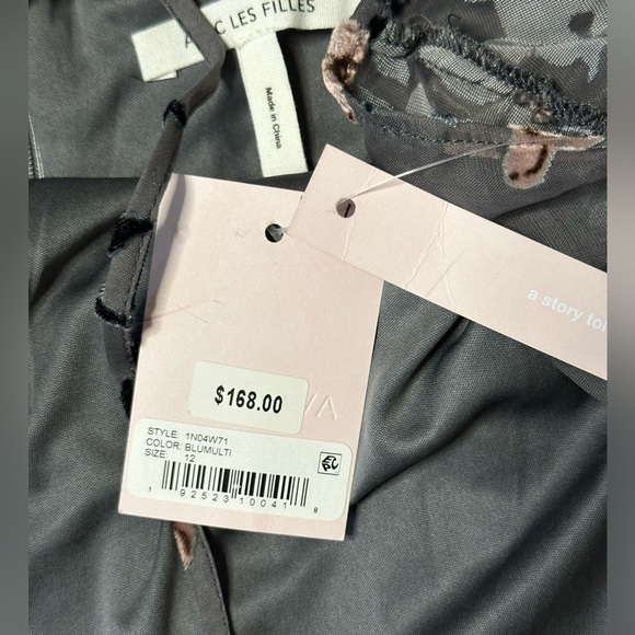 NWT Avec Les Filles Women Gray Floral Velvet Sheer Halter Cocktail Dress Size 12 - Picture 8 of 8